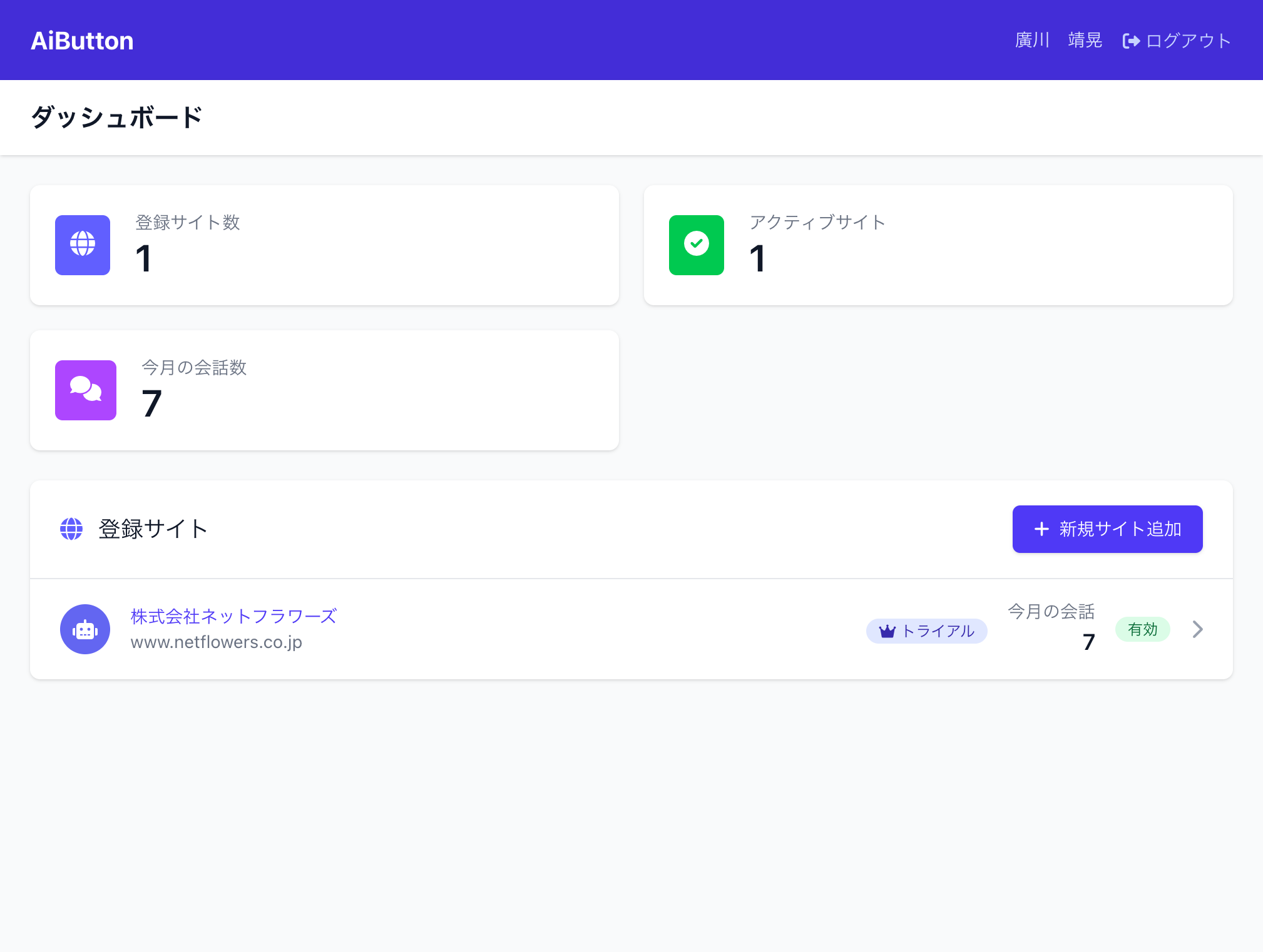 AIボタンのダッシュボード - 会話数・クリック数などの統計情報